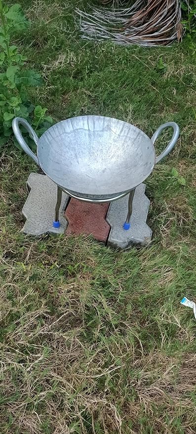 Green Touch Bonfire Pit for Outdoor Campfire Bowl for Garden Use, Outdoor Camping Barbeque Making with Round SS Stand,Wooden Fire,Heavy-Duty Portable Fire Pit/Bonfir,for Terrace/Balcony