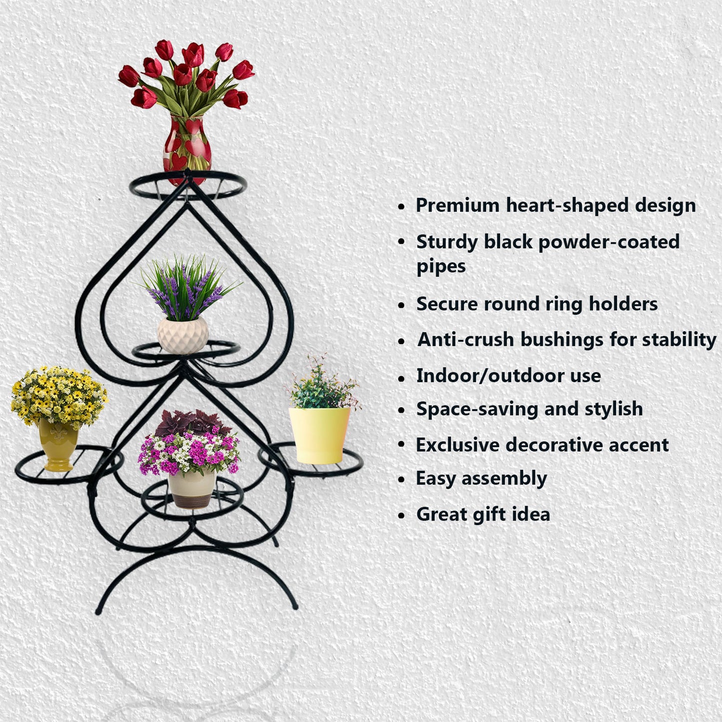 "Introducing Green Touch Exquisite Heart Design Flower Pot Stand: Elevate Your Space with Elegance and Style!"