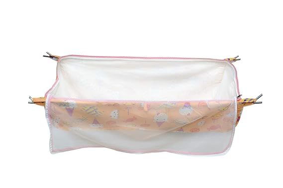 Green Touch  Baby Hammock Ghodiyu/Khoyu Soft Cotton Cloth Swing Cradle Safety with Mosquito Net Cover with Zippe (Orange)