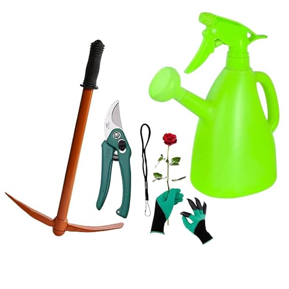Green Touch  Pack of 4 Useful Gardening Tools Combo for Home/Balcony/Terrace/Indoor/Outdoor Gardening,Tiller,Garden Sprayer, Cutter,Garden Gloves (Tools Combo 5)