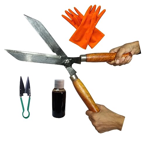 Green Touch Pack of 4 Usefull Gardening Tools Include Grass Cutter, Multifunctional showel, Headge Shear and Oil Bottle for headge Shear Blades.