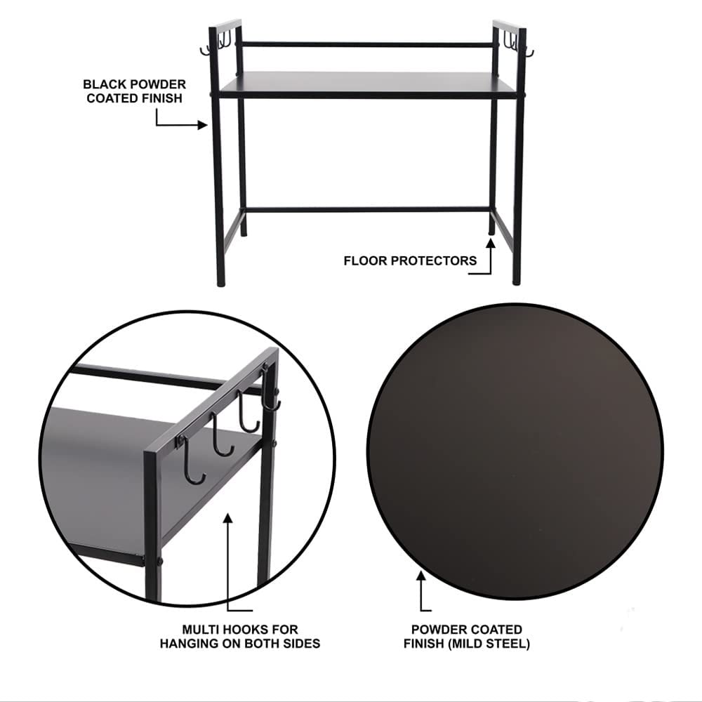 GREEN TOUCH Multipurpose Decorative and Kitchen Organizer Microwave Oven Stand with 8 Hook for Kitchen,Oven Holder Rack,Oven Stand for Kitchen,Kitchen Platform top Oven Stand (Single Tier Oven)
