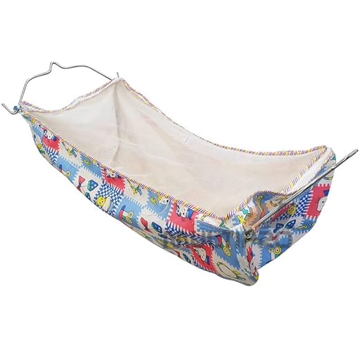 Green Touch Baby Stainless Steel Baby Cradle/ghodiyu/Swing/jhula with Wooden Haning Rattle Toy and Cotton Cloth Hammock (Model 1)