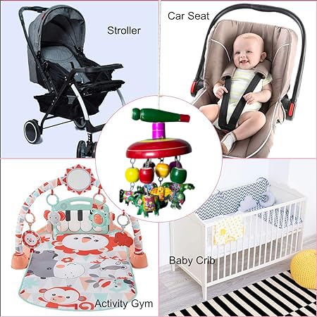 Green Touch  Wooden Hanging Toys for New Born Baby Rattle Crinkle Squeaky Toy Car Seat Stroller Toys Cradle/jhula/parna/Swing Hanging Toy for Infant Babies Boys and Girls (Pattern 3)