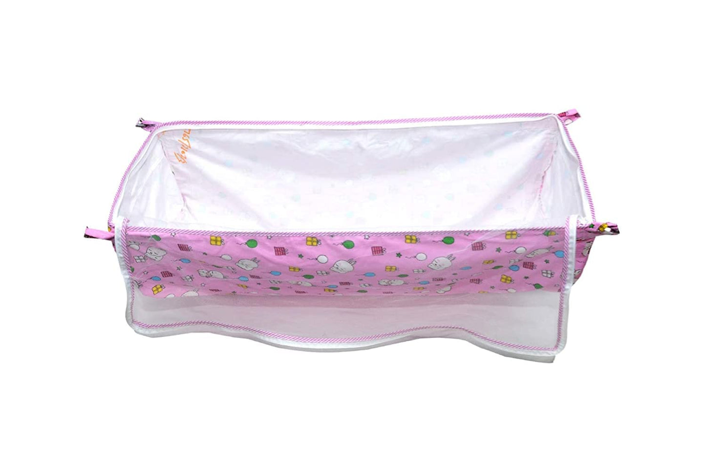 Green Touch  Baby Hammock Ghodiyu/Khoyu Soft Cotton Cloth Swing Cradle Safety with Mosquito Net Cover with Zippe (Pink)