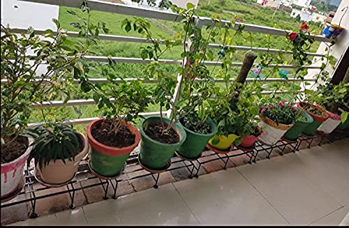 Green Touch Iron Indoor/Outdoor Flower Pot/Plant/Gamala Stand for Home Garden Balcony/Office/Company/Industries/Living Room/Hotel/Bar Decor (Black-Set of 8)
