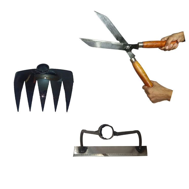 Green Touch  Pack Of 3 Include Gardening Hedge Shear, Grass Remover Weeder And Lawn Remover,Teeth Hand Cultivator (Model 15)