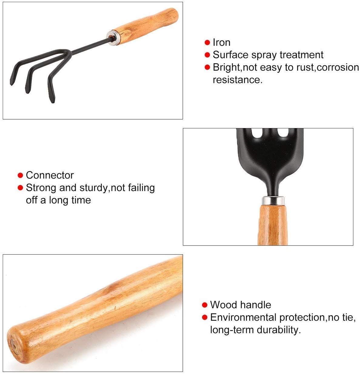 Green Touch 3 Pcs Mini Garden Tool Set Gardening Shovels, Spade, Rale with Wooden Handles with Hand Gloves
