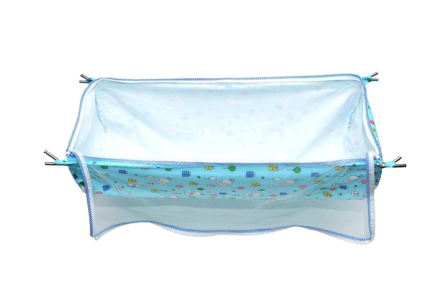 Green Touch  Baby Hammock Ghodiyu/Khoyu Soft Cotton Cloth Swing Cradle Safety with Mosquito Net Cover with Zippe (Blue)