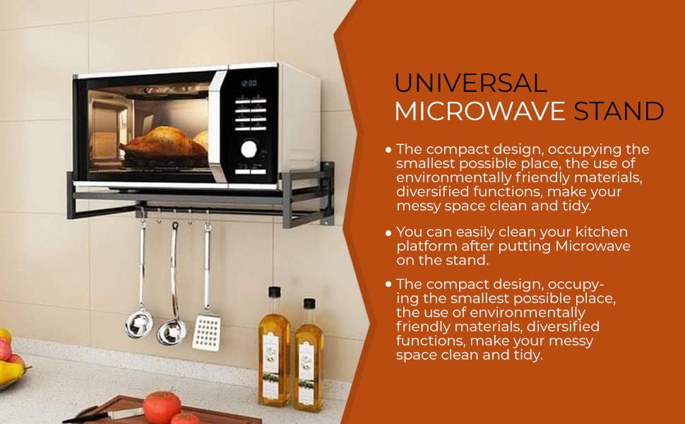 GREEN TOUCH Multipurpose Wall Mounted 4 Hook Decorative and Kitchen Organize Stororage/Microwave Oven Stand for Kitchen,Oven Holder Rack,