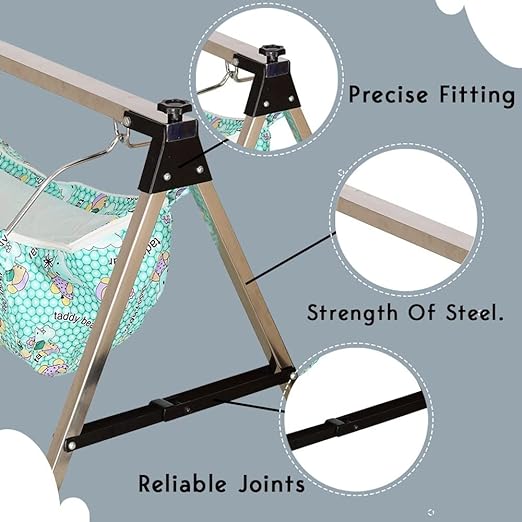 Green Touch  Baby Unisex Portable Folding Swing Cradle/ghodiyu/parna/jhula, with Free Baby Cotton Cloth Hammock (Regular Folding Square Pipe (Black))