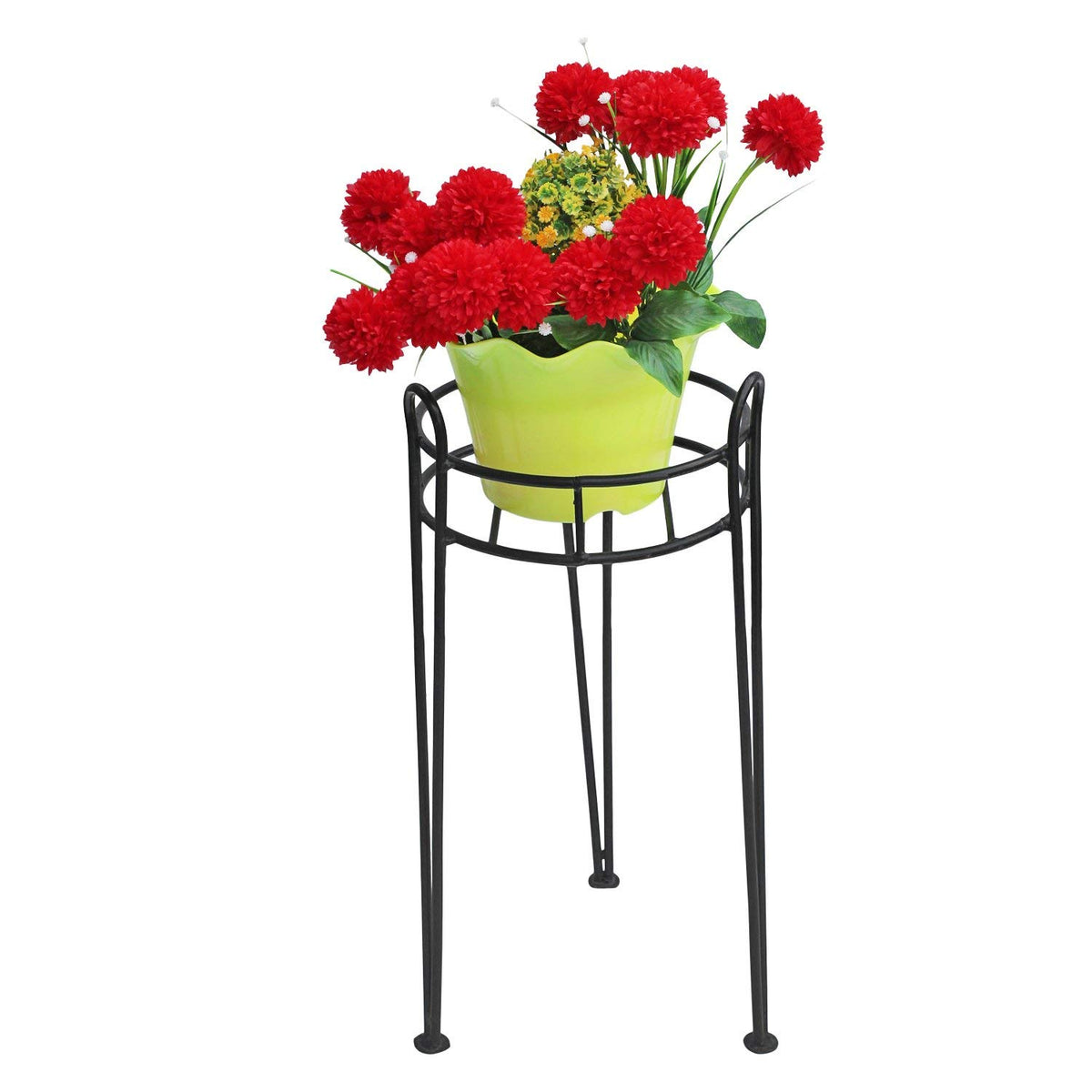 Green Touch Iron Pot Stand, Black, 22 inches Height 10inch Diameter (Pack of 2)