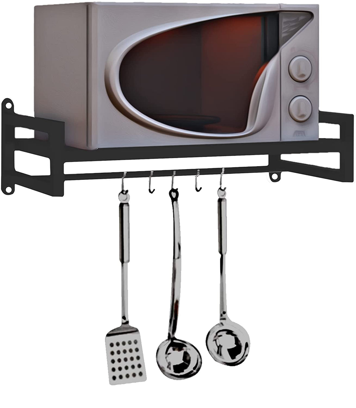 Green Touch  Wall Mount Microwave Oven Rack - Metal Holder Storage Stand - Cooker Utensils Dish Shelf Organizer with Hooks for Home & Kitchen Appliances