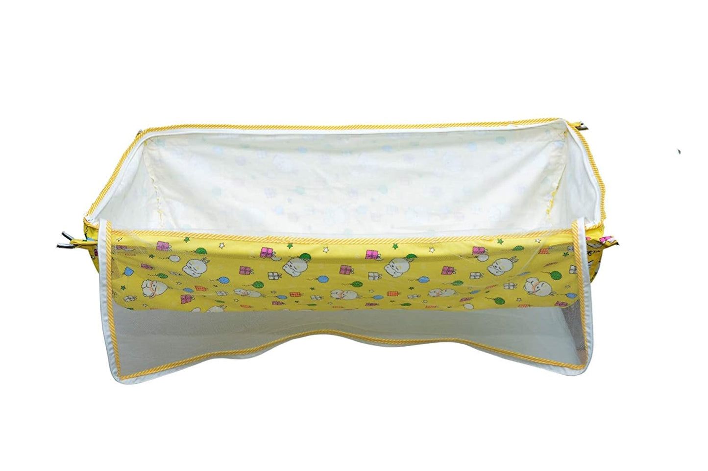 Green Touch  Baby Hammock Ghodiyu/Khoyu Soft Cotton Cloth Swing Cradle Safety with Mosquito Net Cover with Zippe (Yellow)