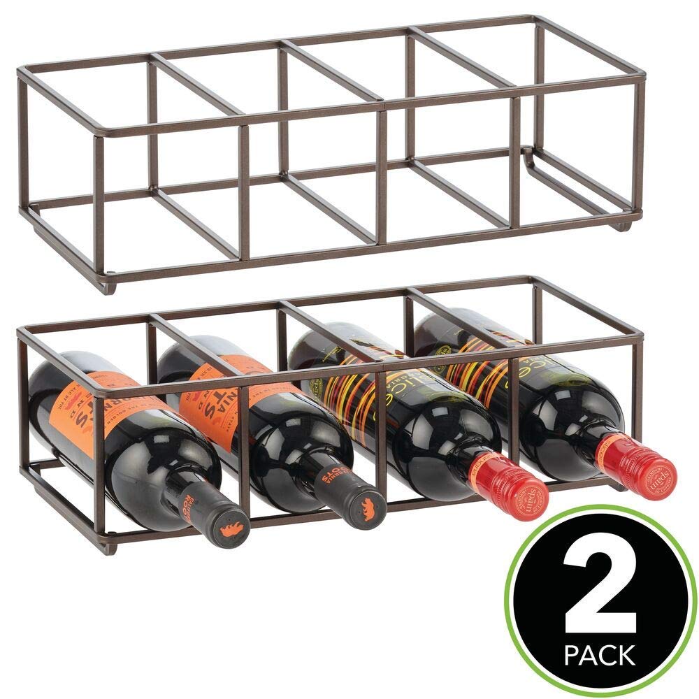 Green Touch  Stackable, Metal Geometric Free-Standing Water Bottle and Wine Rack Storage Organizer for Kitchen Countertops, Pantry, Fridge - Holds 8 Bottles - 2 Pack - Black