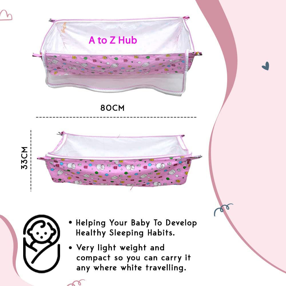 Green Touch  Baby Hammock Ghodiyu/Khoyu Soft Cotton Cloth Swing Cradle Safety with Mosquito Net Cover with Zippe (Pink)