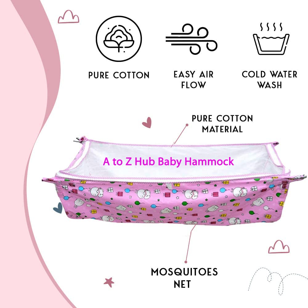 Green Touch  Baby Hammock Ghodiyu/Khoyu Soft Cotton Cloth Swing Cradle Safety with Mosquito Net Cover with Zippe (Orange)