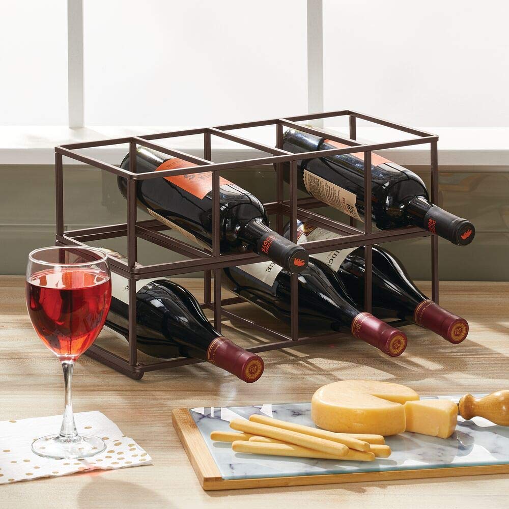 Green Touch  Stackable, Metal Geometric Free-Standing Water Bottle and Wine Rack Storage Organizer for Kitchen Countertops, Pantry, Fridge - Holds 8 Bottles - 2 Pack - Black