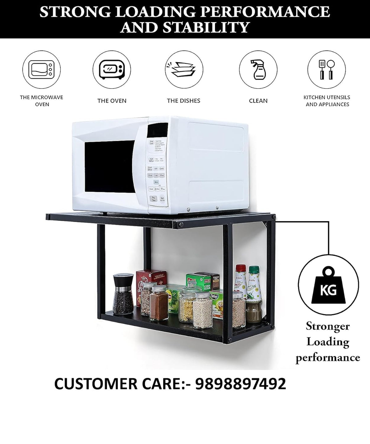 green touch Two Tier Wall Mounted Microwave Oven and Spice Rack Stand,Kitchen Microwave Holder,Oven Holder Stand,Kitchen Spice Rake Stand,Kitchen Oven Rake,Oven Holder (Two Self Wall Oven)