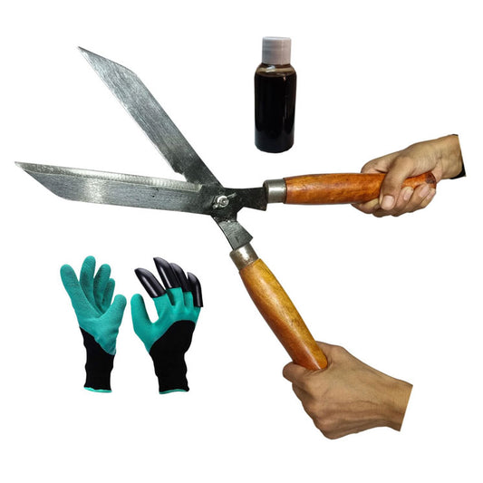 Green Touch  Pack of 3 Gardening Tools Include Gradening Headge Shear, Gardening Glove and Headge Blade Oil Combo