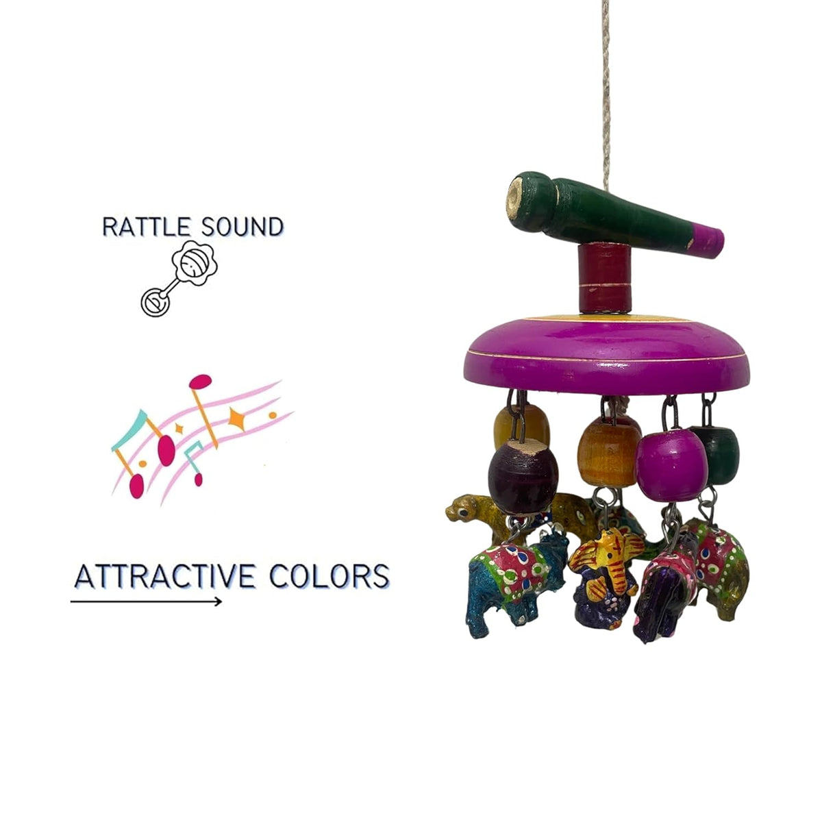 Green Touch  Wooden Hanging Toys for New Born Baby Rattle Crinkle Squeaky Toy Car Seat Stroller Toys Cradle/jhula/parna/Swing Hanging Toy for Infant Babies Boys and Girls (Pattern 3)