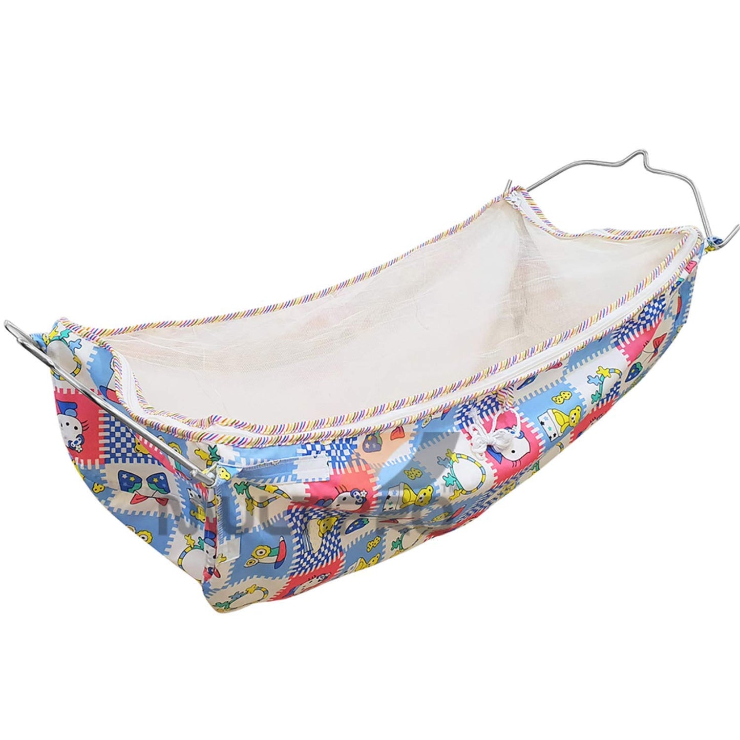Green Touch with Steel Hanger Cool Cotton Cloth with Net Swing New Born Baby Cradle/Ghodiyu/Khoyu/Zoli Hammock, Mosquito net/Safety Cover with Zipper,Blue