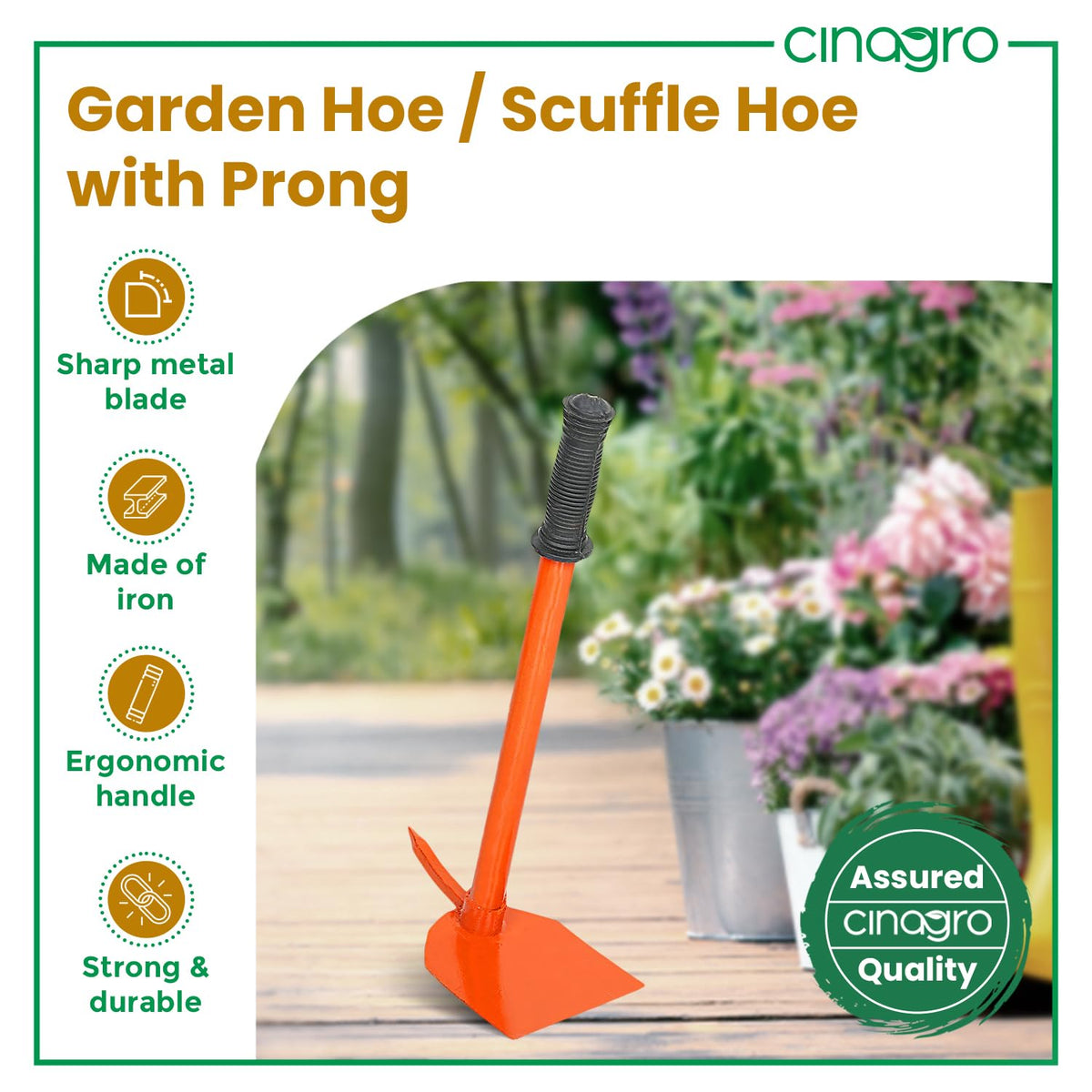 Green Touch Garden Hoe with Prong Garden Tool Kit, 17 inch