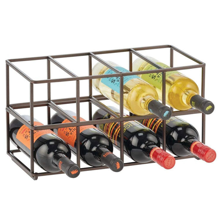 Green Touch  Stackable, Metal Geometric Free-Standing Water Bottle and Wine Rack Storage Organizer for Kitchen Countertops, Pantry, Fridge - Holds 8 Bottles - 2 Pack - Black