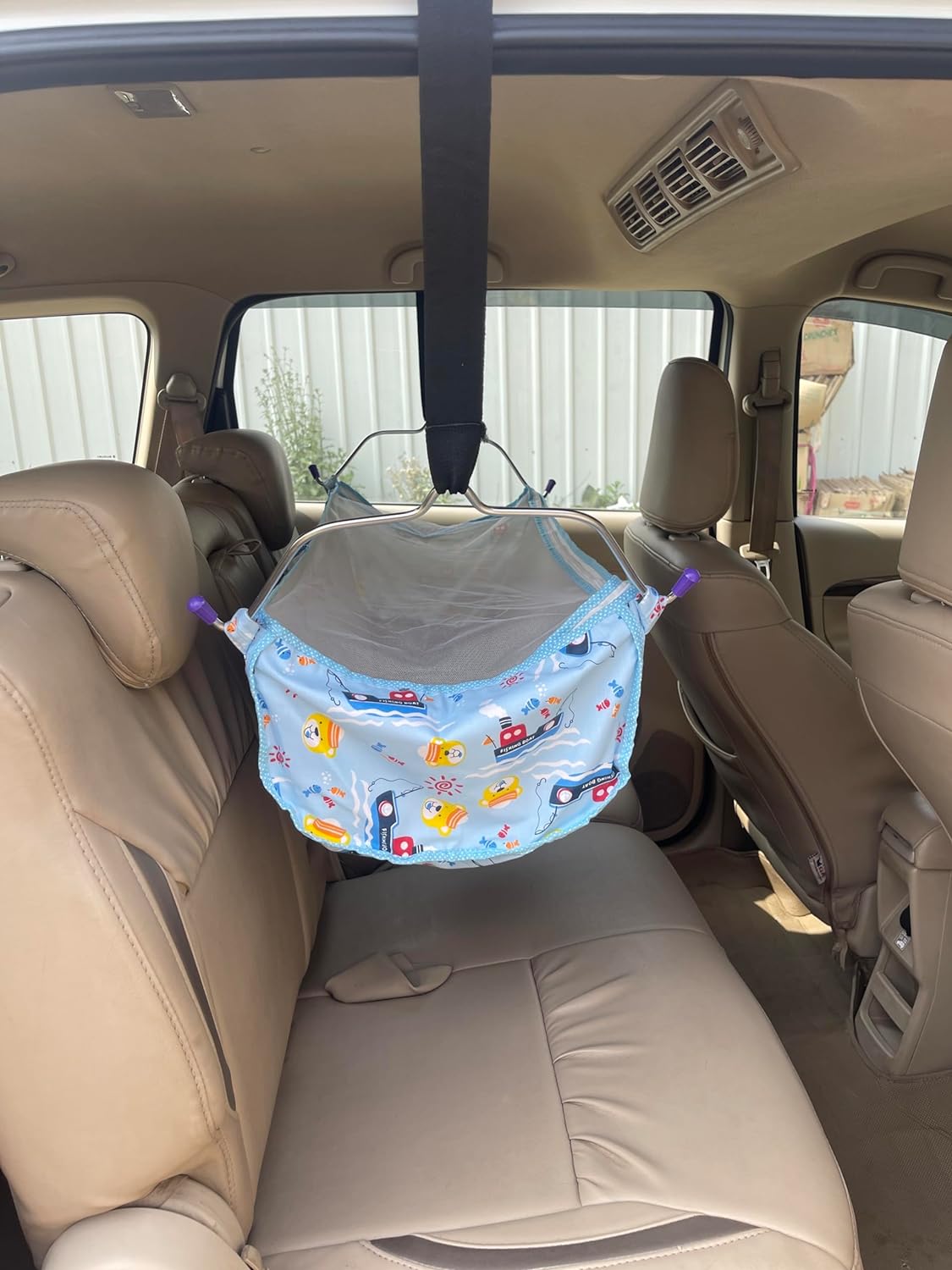 Green Touch  Cotton Car Cradle Hammock With Mosquito Net For 0 To 3 Year Baby | Portable With Adjustble Belt, Hammock Cloth, Hangers, Blue