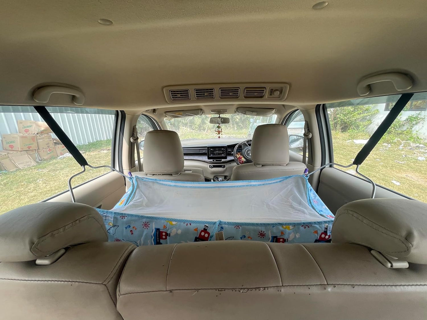 Green Touch  Cotton Car Cradle Hammock With Mosquito Net For 0 To 3 Year Baby | Portable With Adjustble Belt, Hammock Cloth, Hangers, Blue