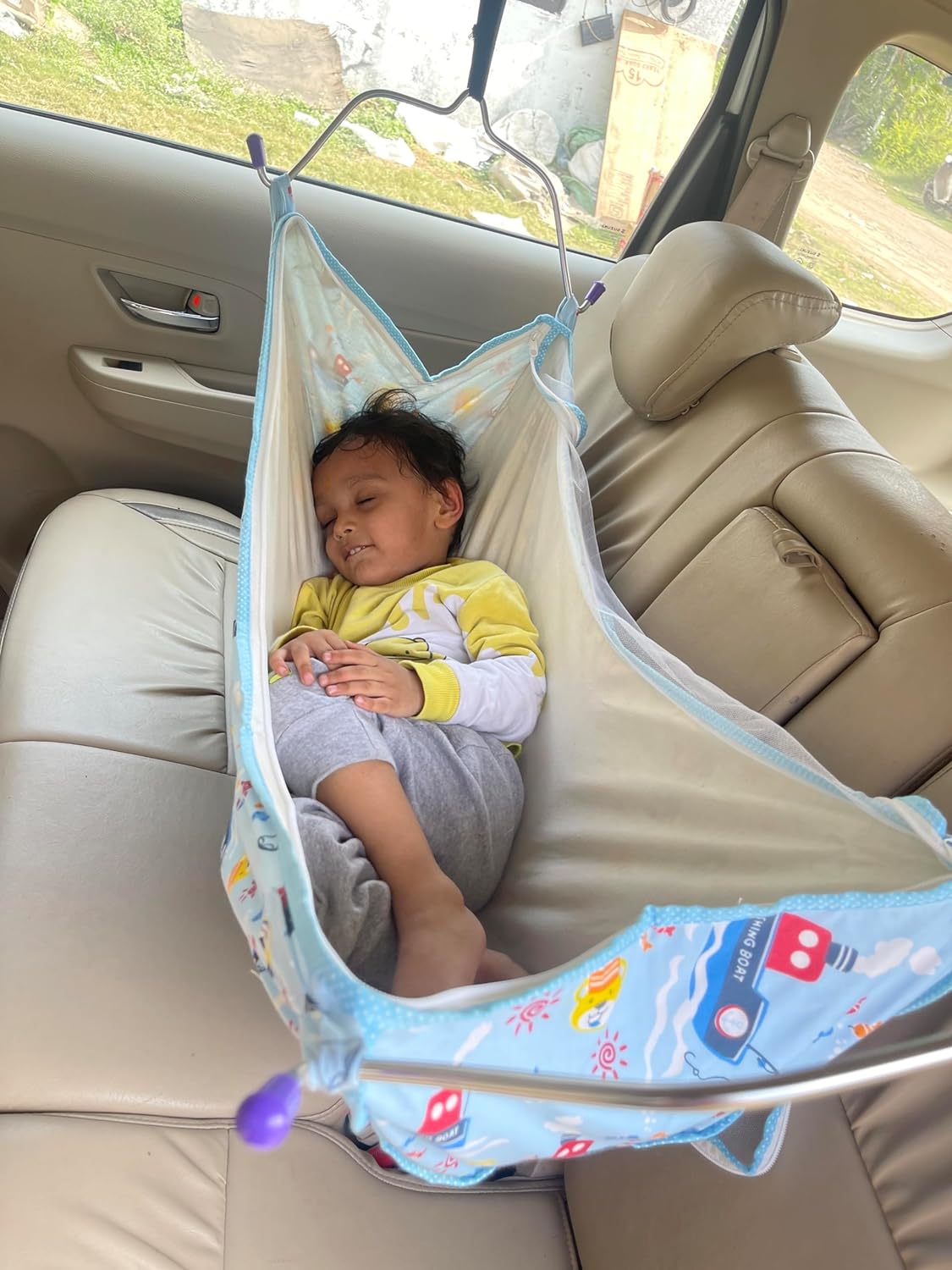 Green Touch  Cotton Car Cradle Hammock With Mosquito Net For 0 To 3 Year Baby | Portable With Adjustble Belt, Hammock Cloth, Hangers, Blue