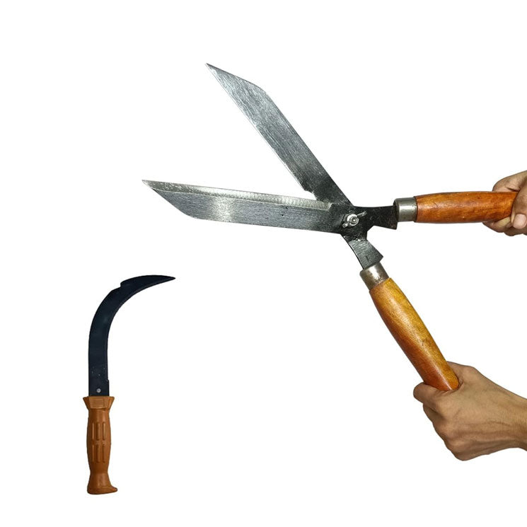 Green Touch  Premium Heavy Dute Garden Grass Cutter with Wooden Handle,Hedge Shear,Lawn Cutter,Garden Pruner,Kassi,Tree Cutter,Gardening tool for cutting, (Curved Pruner)