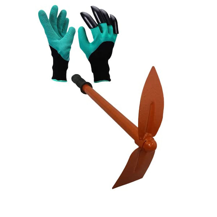 Green Touch  of 2 Two in One Tiller Digging Tool,n Gloves Clown, Home Gardening Tools Items Combo Garden Tool Kit,Planting Tools Set,Balcony Gardening toos,Terrace Gardening Items(Combo Tools 14)