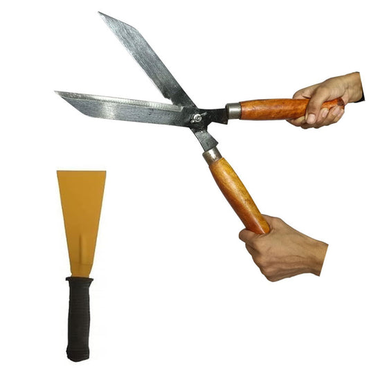 Green Touch  Pack of 2 Hedge Shear And Khurpa Premium Heavy Dute Garden Grass Cutter with Wooden Handle,Hedge Shear,Lawn Cutter,Garden Pruner,Kassi,Tree Cutter,Gardening tool for cutting, (Khurpa)