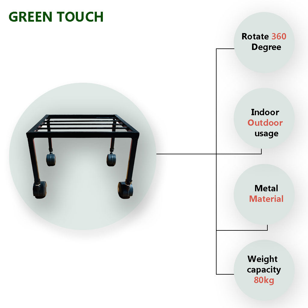 "Heavy Duty Plant Stand with Wheels: Sturdy Iron Construction, 90kg Capacity"