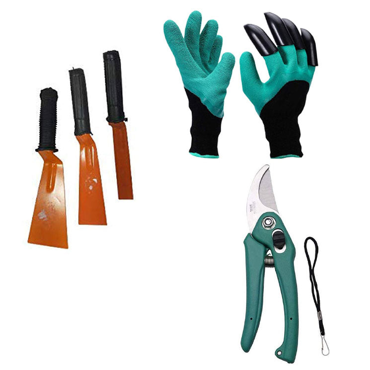 Green Touch Garden Tools Include 3 pcs of Khurpi/khurpa Cutter and Hand Gloves.(Pack of 5)