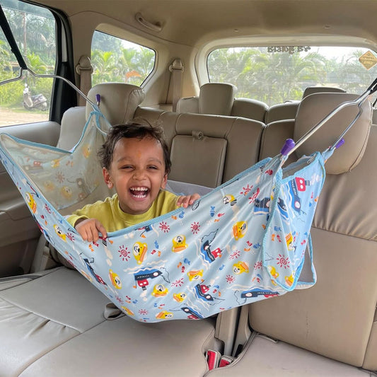 Green Touch  Cotton Car Cradle Hammock With Mosquito Net For 0 To 3 Year Baby | Portable With Adjustble Belt, Hammock Cloth, Hangers, Blue
