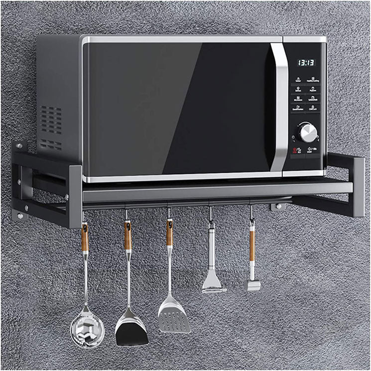 Green Touch  Wall Mount Microwave Oven Rack - Metal Holder Storage Stand - Cooker Utensils Dish Shelf Organizer with Hooks for Home & Kitchen Appliances