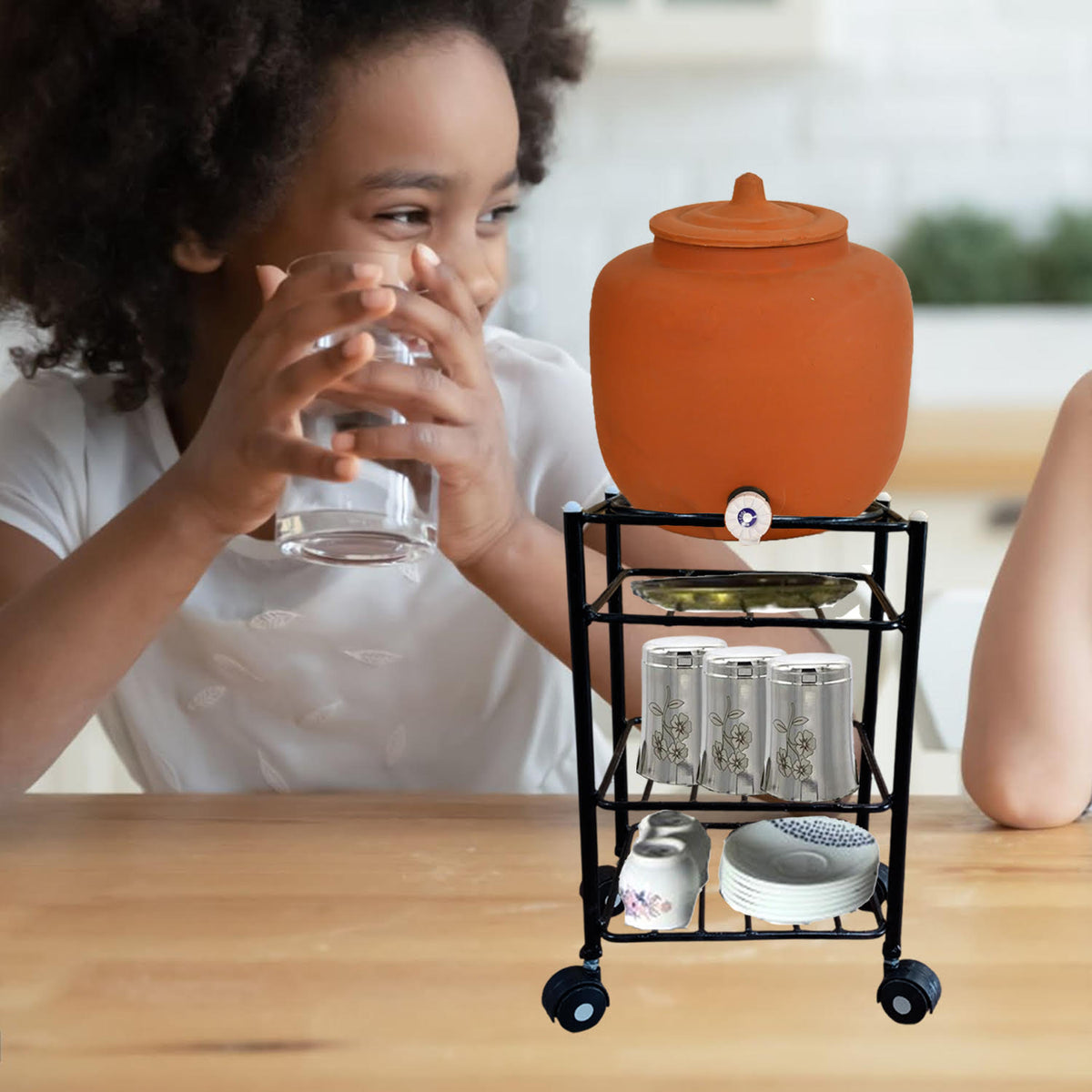 Heavy-Duty Multipurpose Matka Stand with Wheels,Matka stand for water pot Iron Kitchen Trolley  (Pre-assembled)