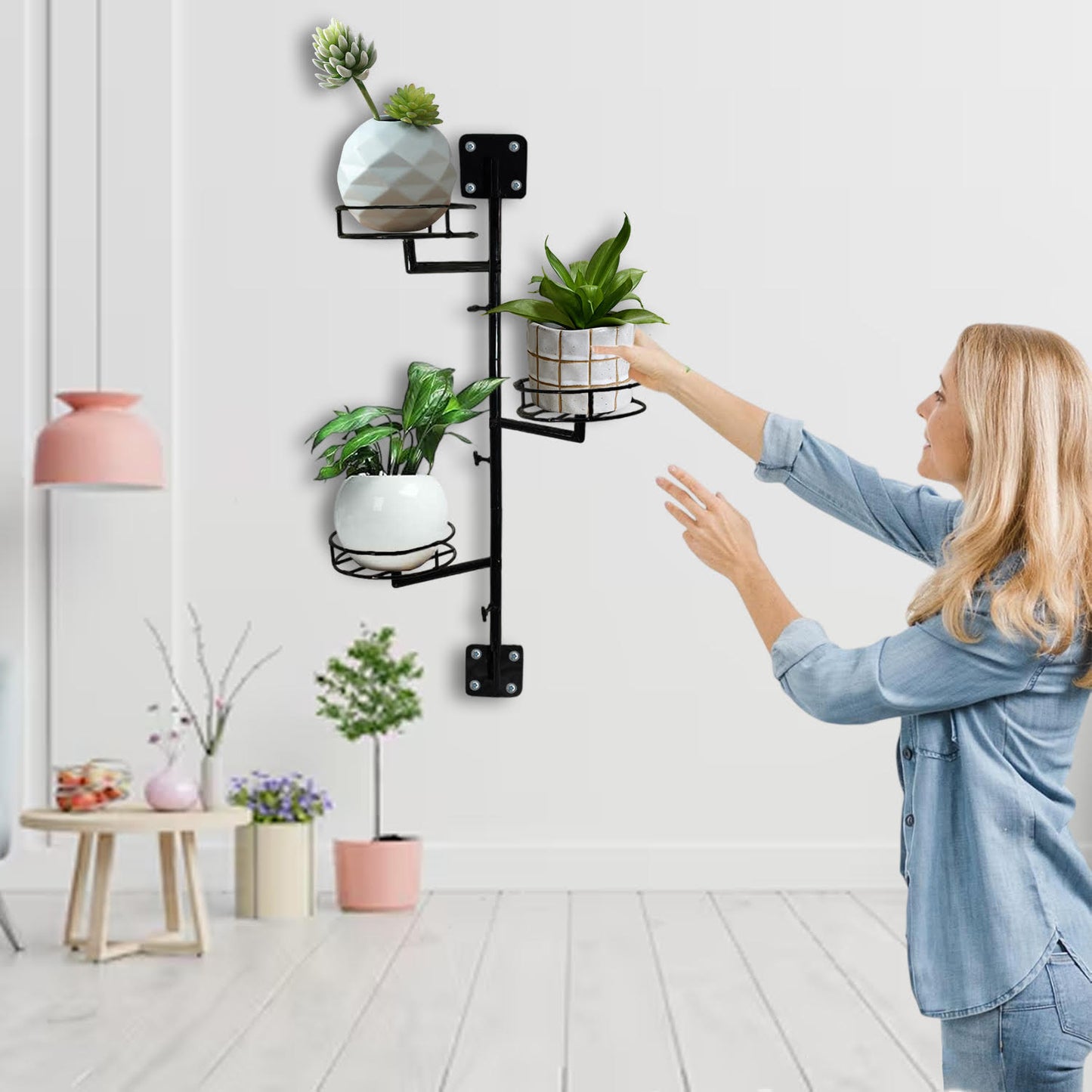 "3-Tier Wall Mounted Plant Stand - Space Saving Metal Planter Holder"