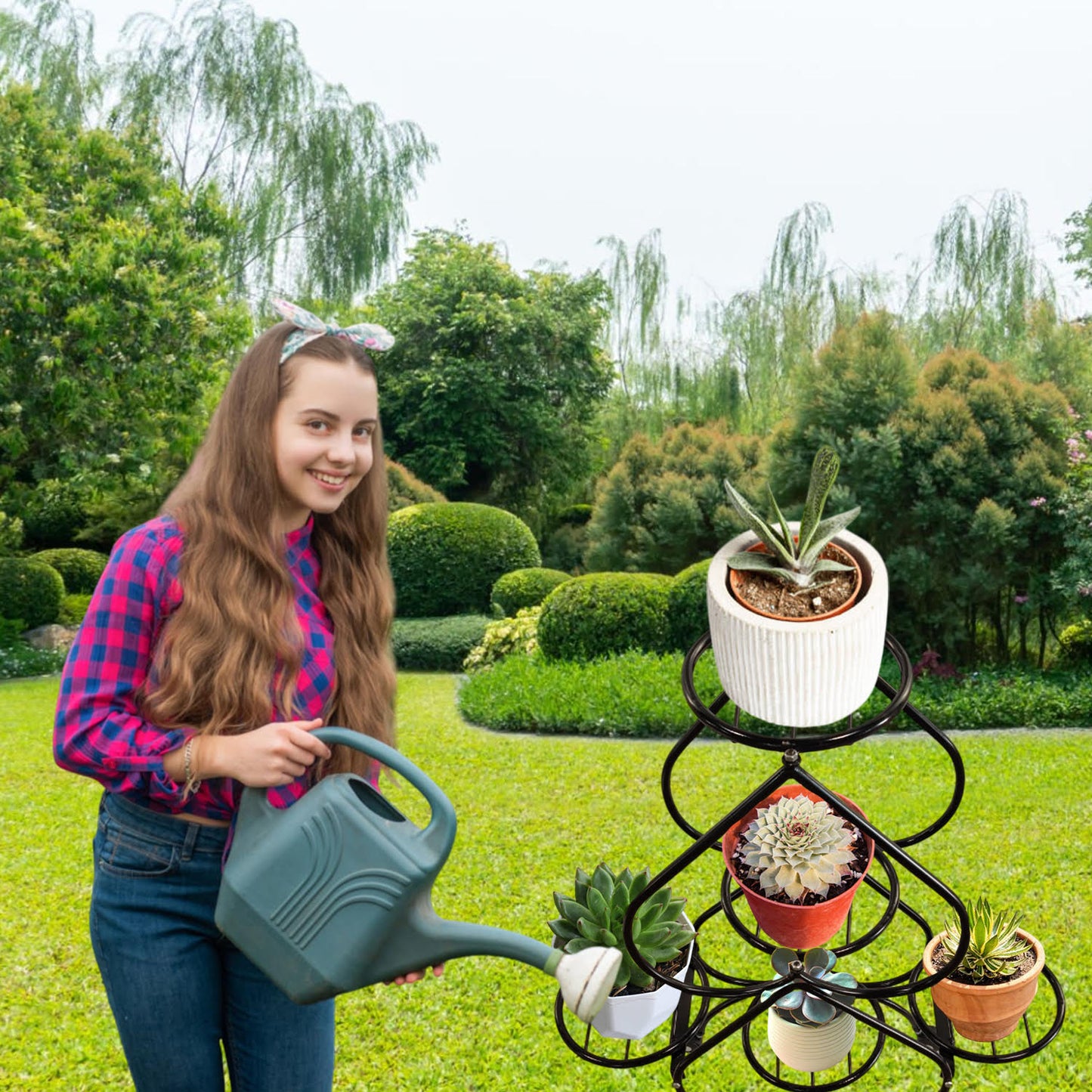 Heart-Shaped Multi-Tier Plant Stand with 360° Rolling Wheels,Indoor&Outdoor plant stand