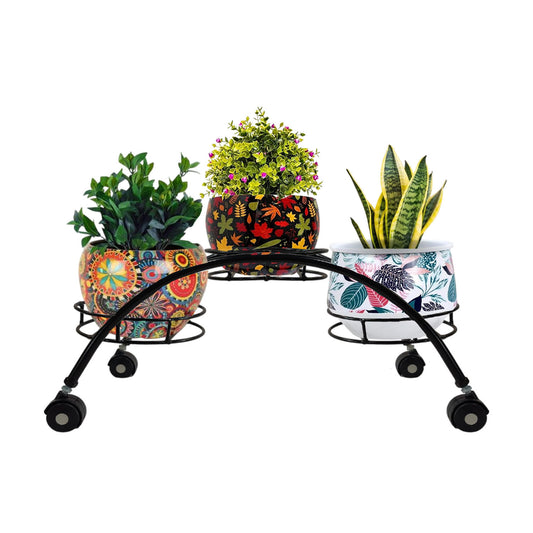 3-Tier C-Shaped Rolling Flower Pot Stand with 360° Wheels for Indoor & Outdoor Use-Decorative Garden Plant Frame,Indoor-Outdoor Trellis for Plants,Minimalist Plant Support Frame